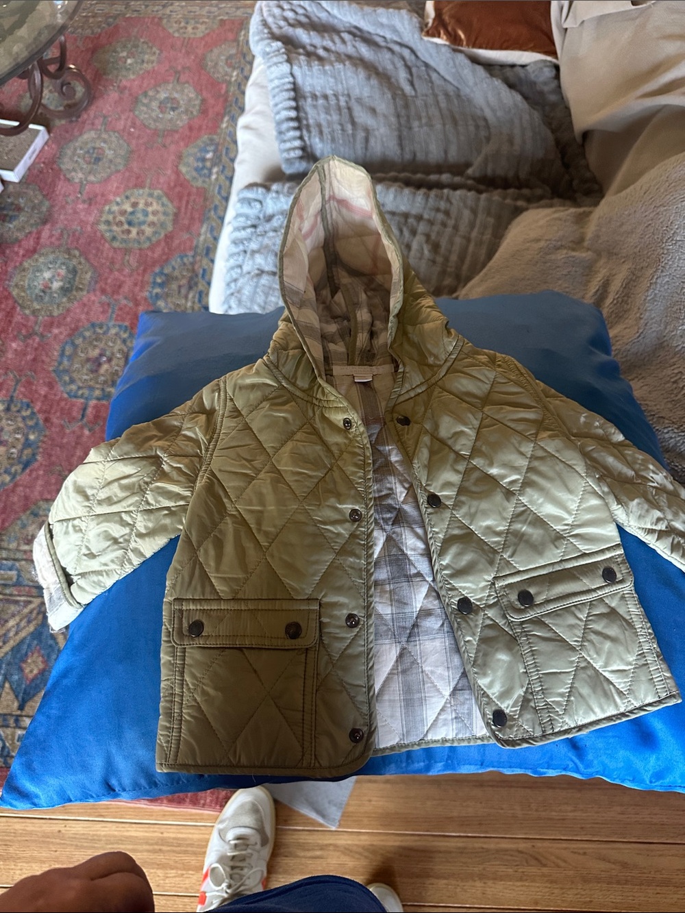Burberry Olive Quilted Hooded Jacket for Kids